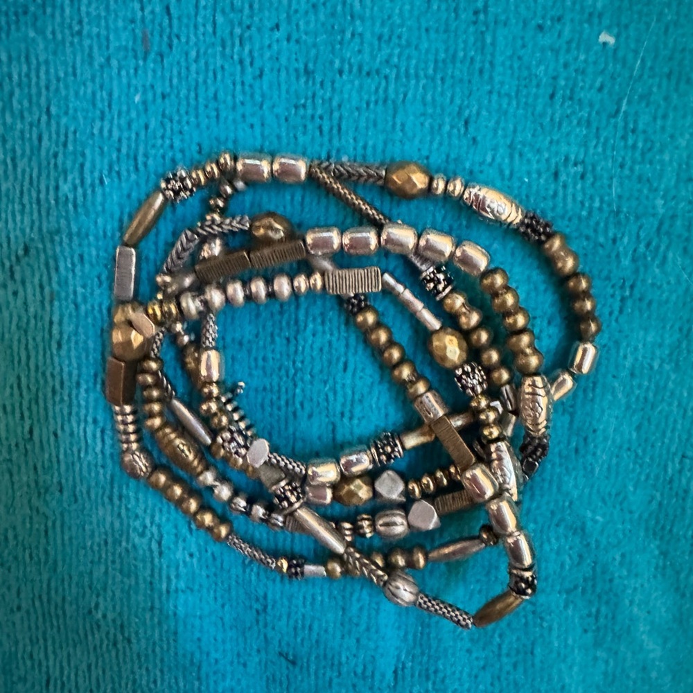 Multi-Bead Silver-Tone Women's Stretch Bracelet Set. Five strands
